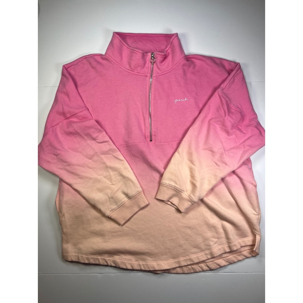 PINK Victoria's Secret Sweatshirt Womens XL Pink Ombre Quarter Zip Pullover